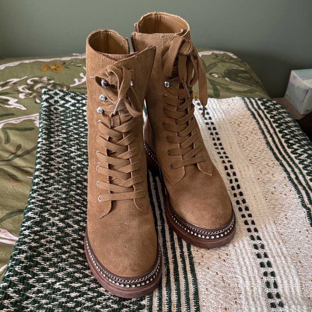 Vince Camuto Tan Lace-Up Women's Boots with embellishment